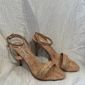Liliana Cork-Textured Nude Strappy High Heels
